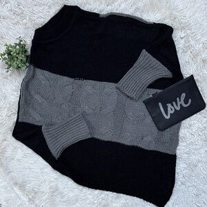 Janice Apparel Cable Knit Poncho Sweater 💗 Black & Gray